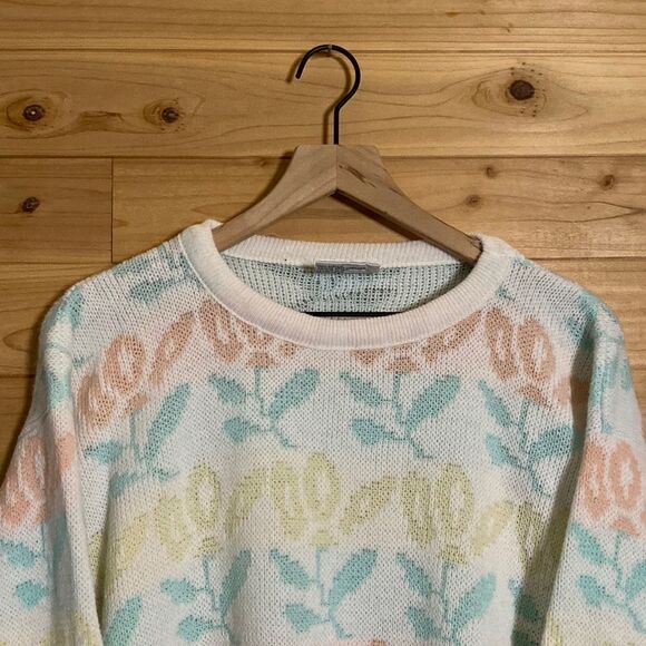 Vintage Justin Allen Size Medium Floral Print Pastel Sweater 80s 90s - Picture 2 of 9